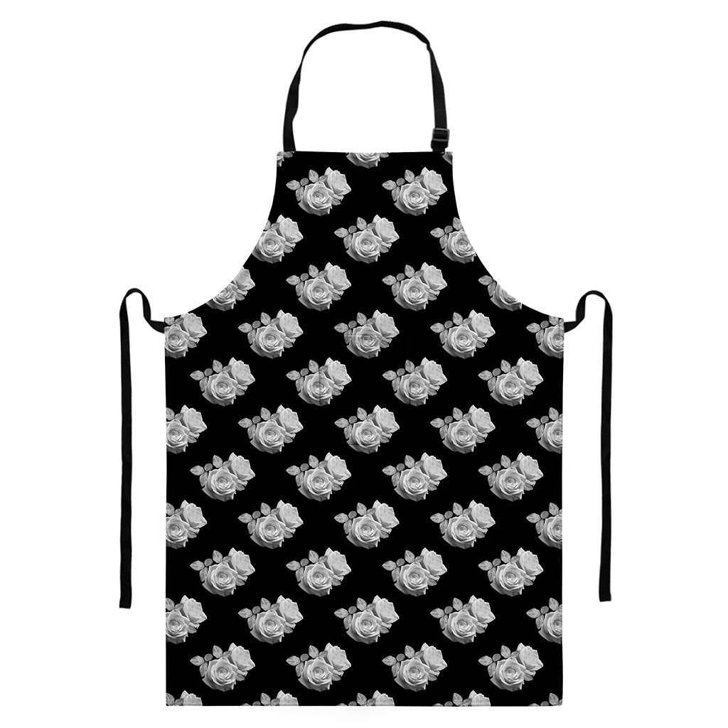 Monochrome Rose Pattern Print Bib Apron With Pocket