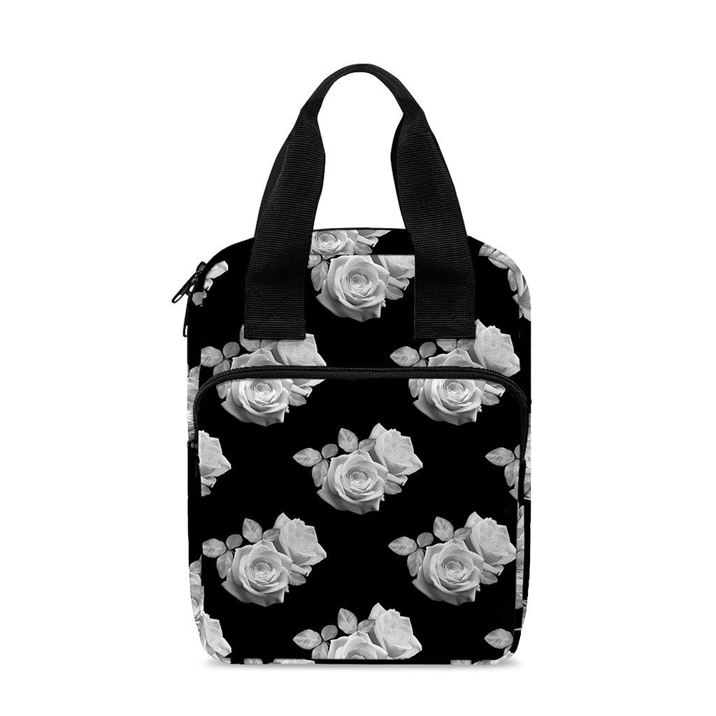 Monochrome Rose Pattern Print Bible Tote Bag
