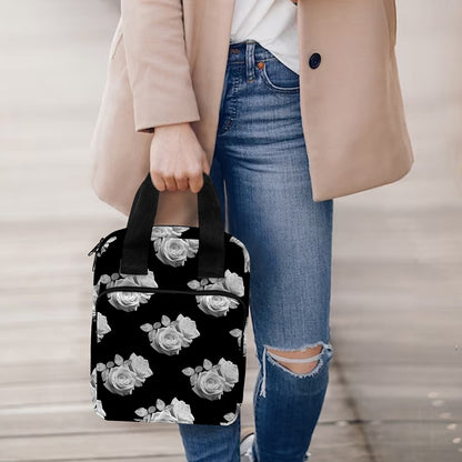 Monochrome Rose Pattern Print Bible Tote Bag