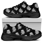 Monochrome Rose Pattern Print Black Chunky Shoes