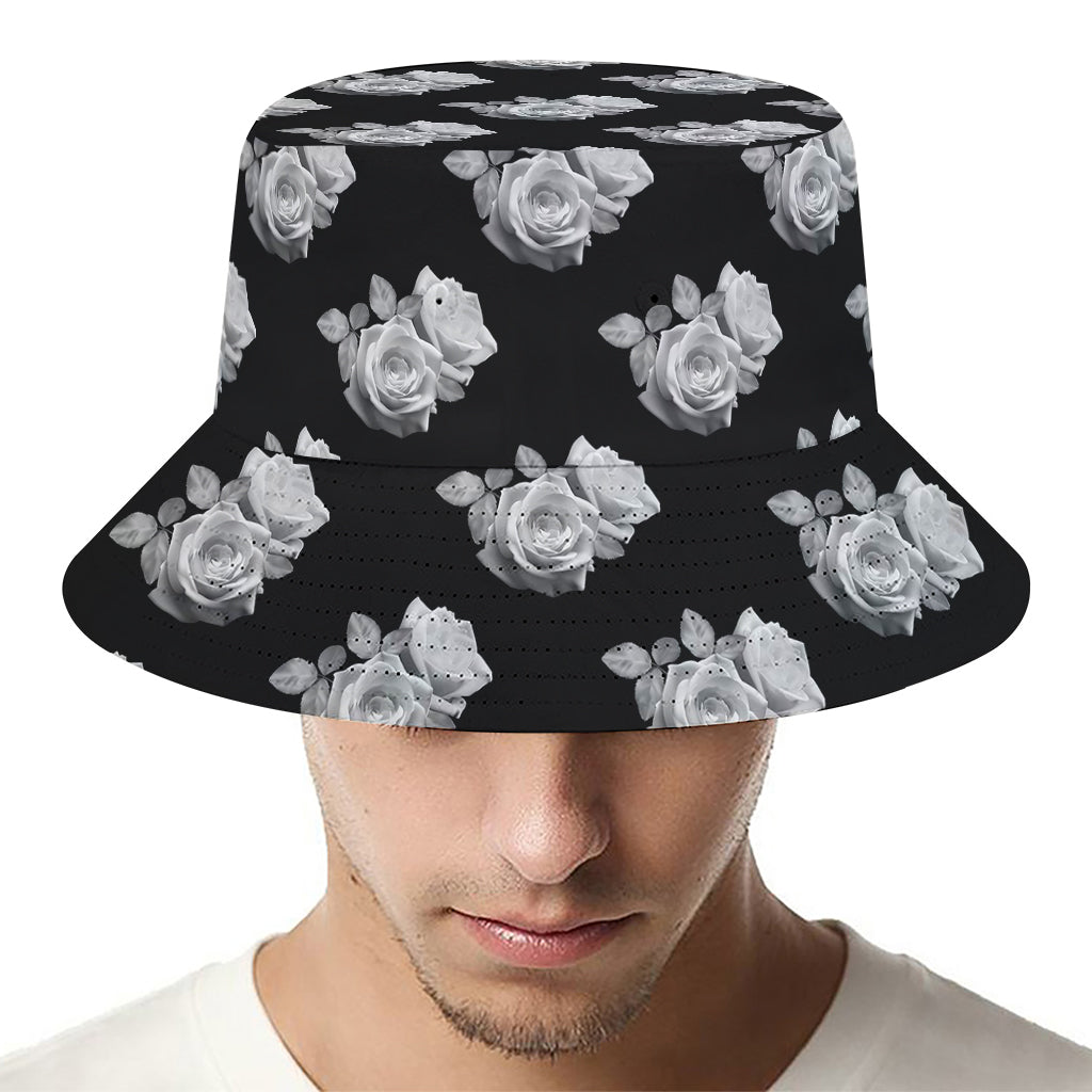 Monochrome Rose Pattern Print Bucket Hat