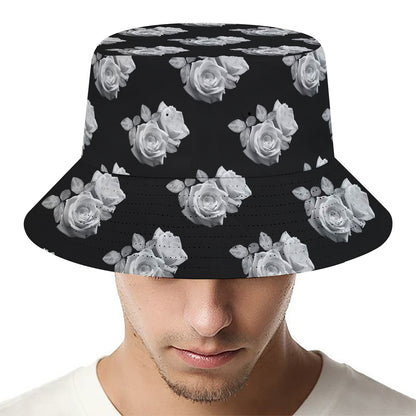 Monochrome Rose Pattern Print Bucket Hat