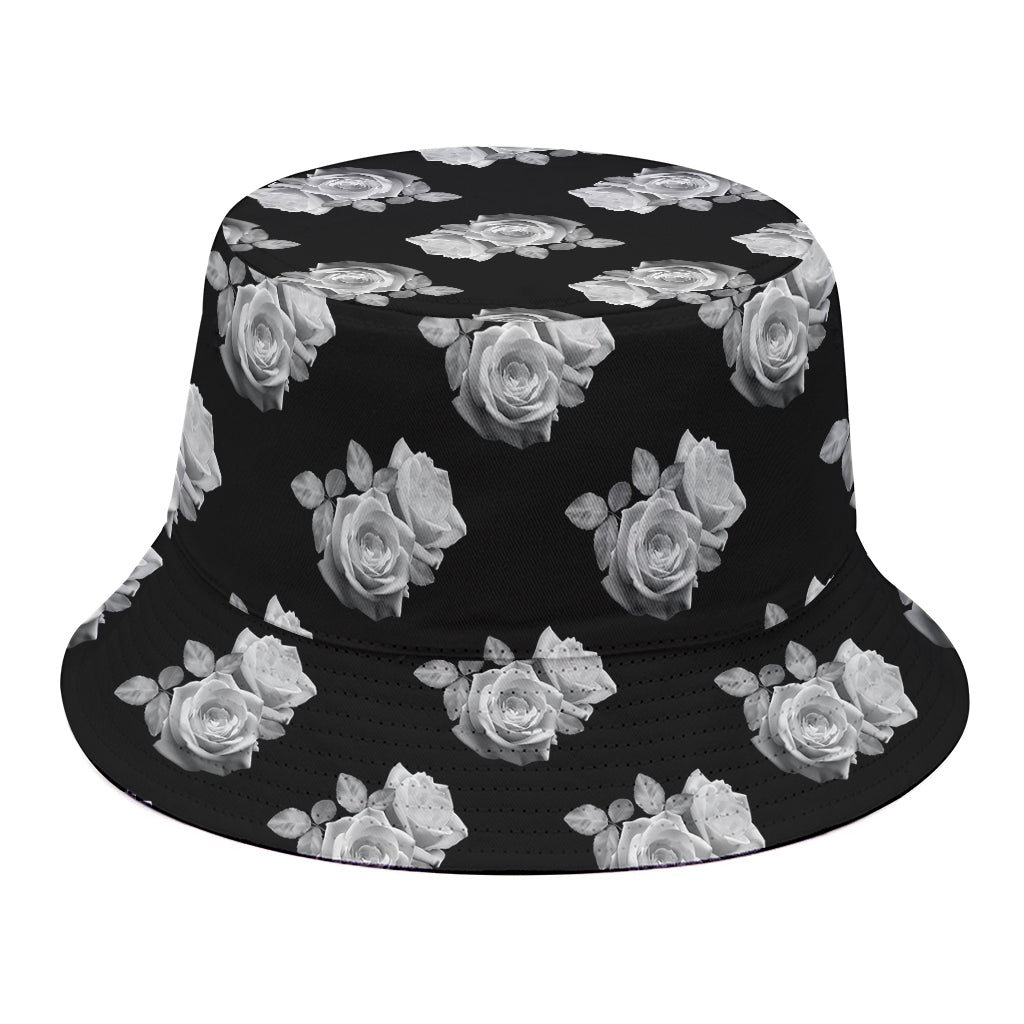 Monochrome Rose Pattern Print Bucket Hat