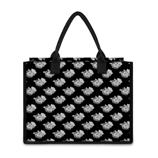 Monochrome Rose Pattern Print Canvas Tote Bag
