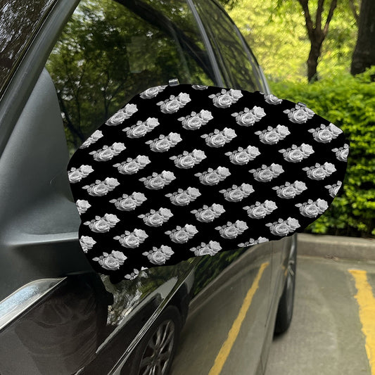 Monochrome Rose Pattern Print Car Side Mirror Covers