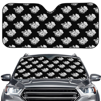 Monochrome Rose Pattern Print Car Windshield Sun Shade
