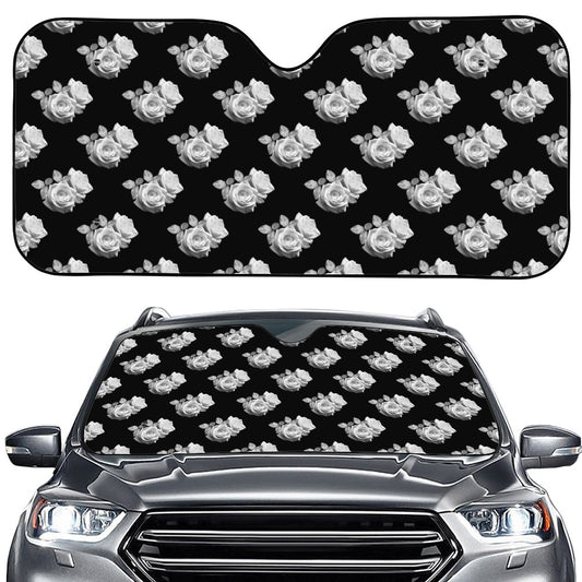 Monochrome Rose Pattern Print Car Windshield Sun Shade