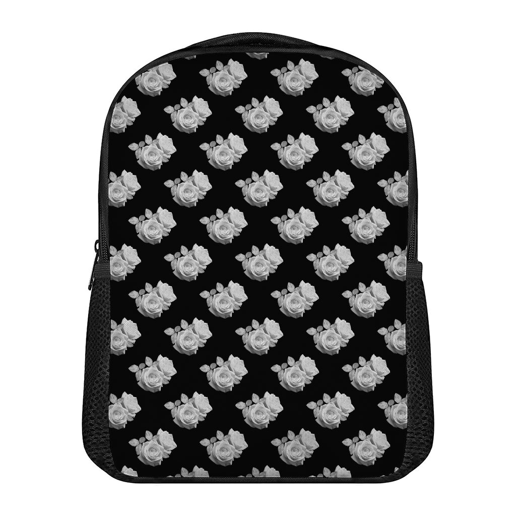 Monochrome Rose Pattern Print Casual Backpack