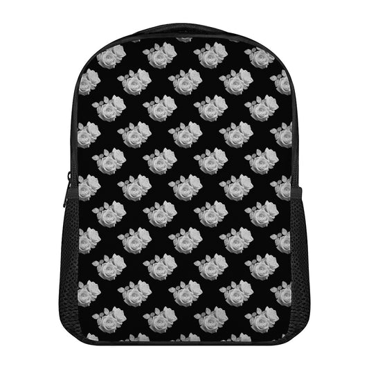 Monochrome Rose Pattern Print Casual Backpack