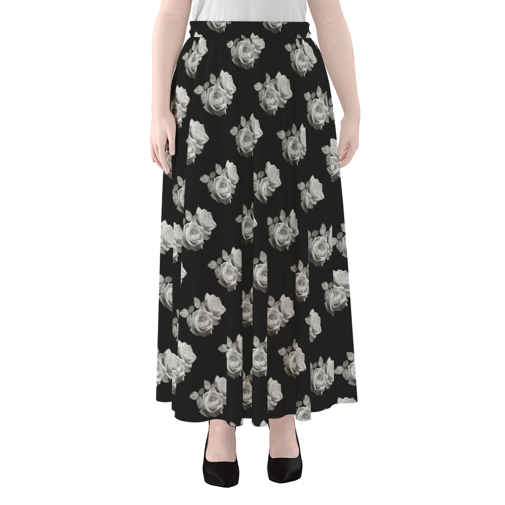 Monochrome Rose Pattern Print Chiffon Maxi Skirt