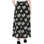 Monochrome Rose Pattern Print Chiffon Maxi Skirt