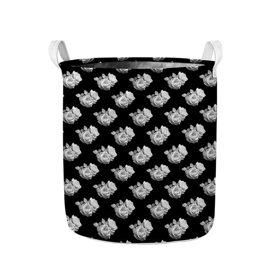 Monochrome Rose Pattern Print Collapsible Laundry Basket
