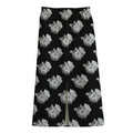 Monochrome Rose Pattern Print Cotton Front Slit Maxi Skirt