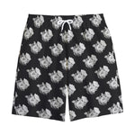 Monochrome Rose Pattern Print Cotton Shorts
