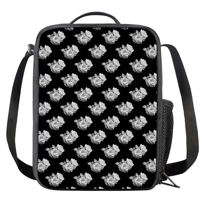 Monochrome Rose Pattern Print Crossbody Lunch Bag