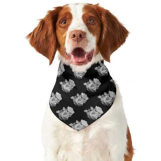 Monochrome Rose Pattern Print Dog Bandana