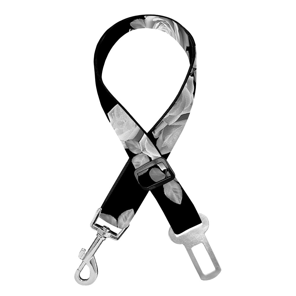 Monochrome Rose Pattern Print Dog Seat Belt