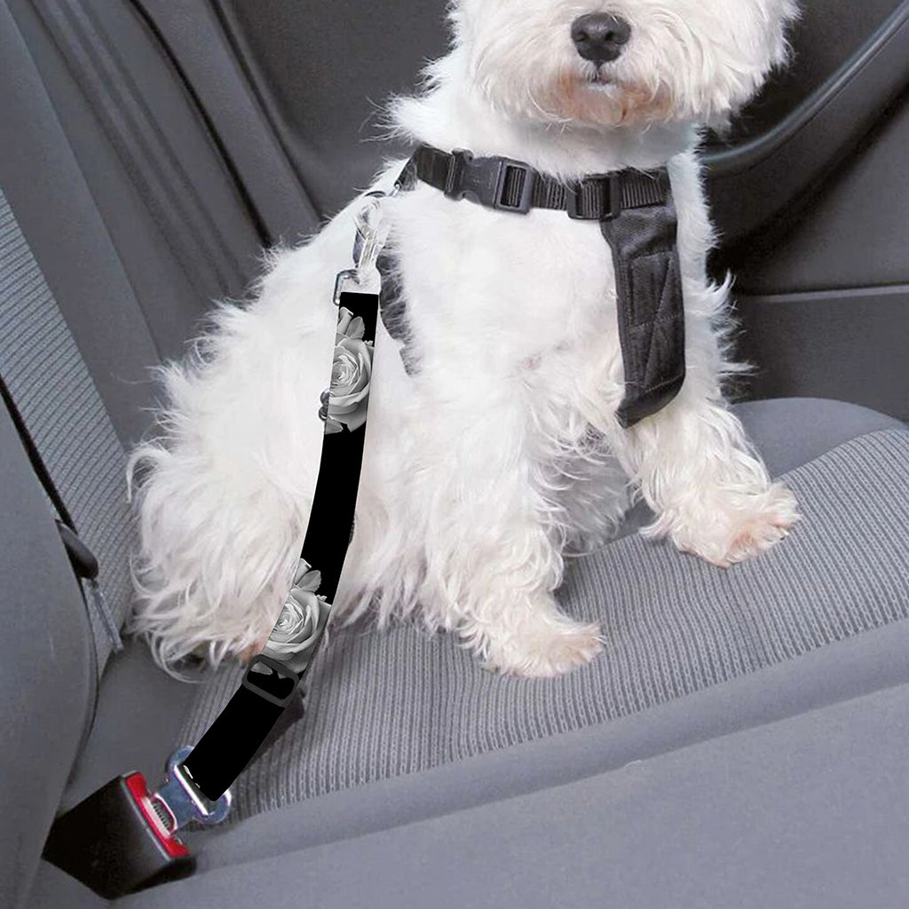 Monochrome Rose Pattern Print Dog Seat Belt