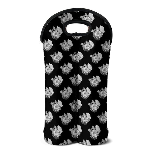 Monochrome Rose Pattern Print Double Neoprene Wine Tote