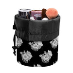 Monochrome Rose Pattern Print Drawstring Makeup Bag