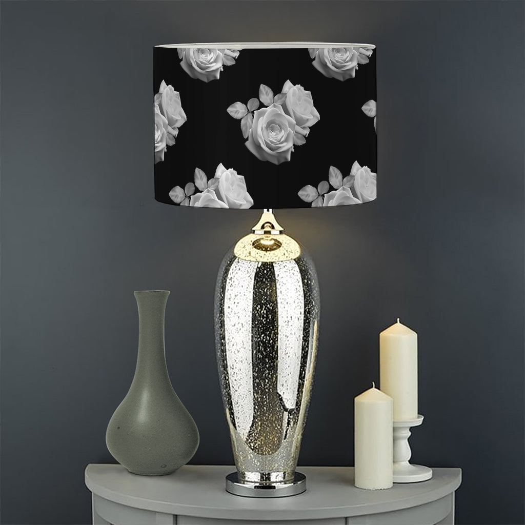 Monochrome Rose Pattern Print Drum Lamp Shade