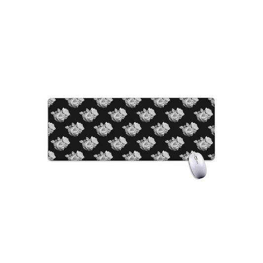Monochrome Rose Pattern Print Extended Mouse Pad
