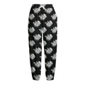 Monochrome Rose Pattern Print Fleece Lined Knit Pants