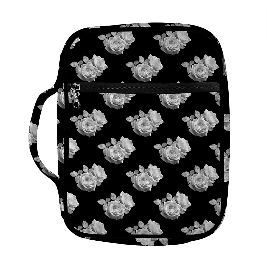 Monochrome Rose Pattern Print Front Pocket Bible Bag