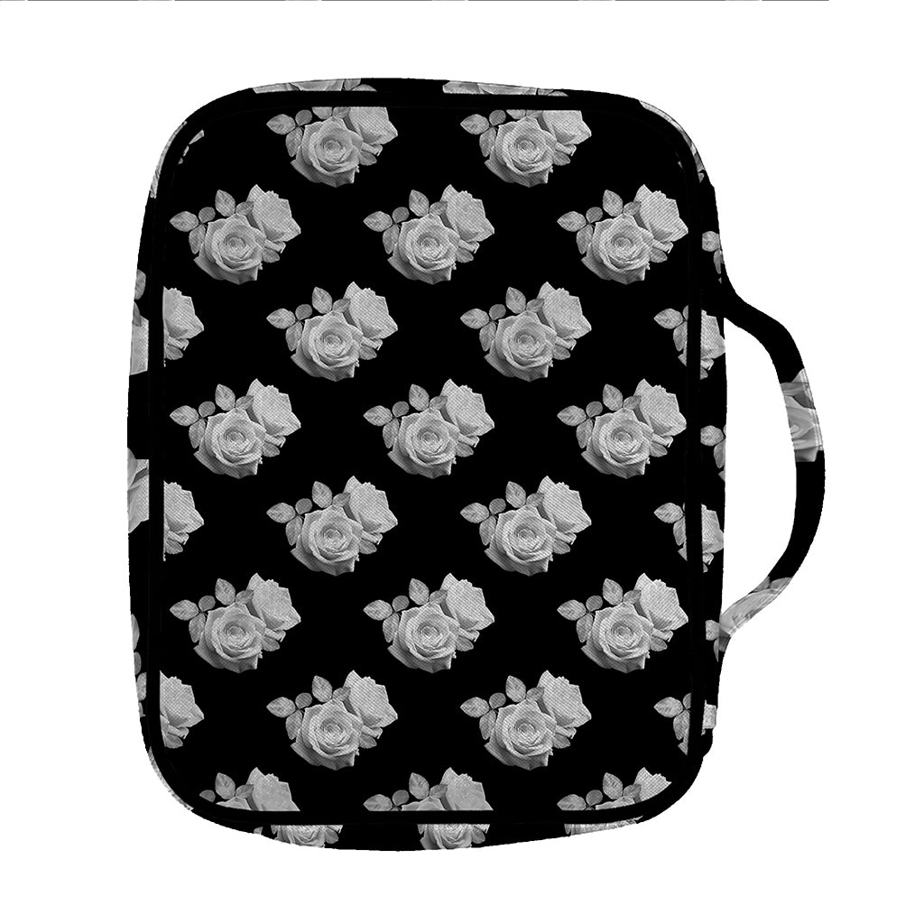Monochrome Rose Pattern Print Front Pocket Bible Bag