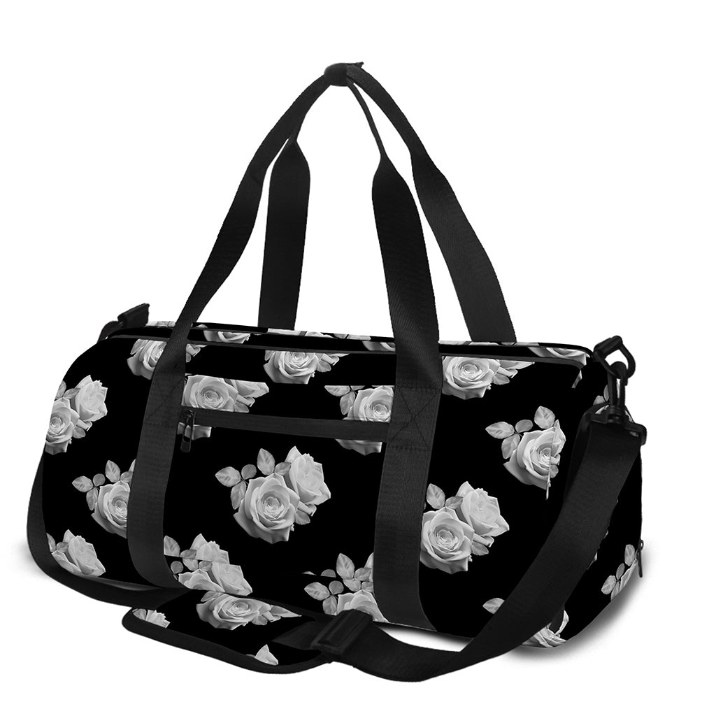 Monochrome Rose Pattern Print Gym Bag