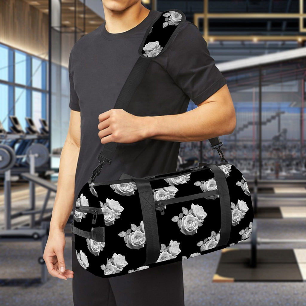 Monochrome Rose Pattern Print Gym Bag