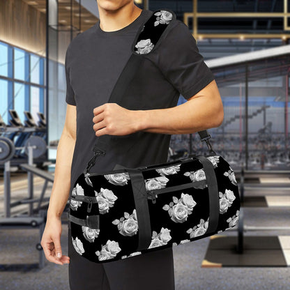 Monochrome Rose Pattern Print Gym Bag