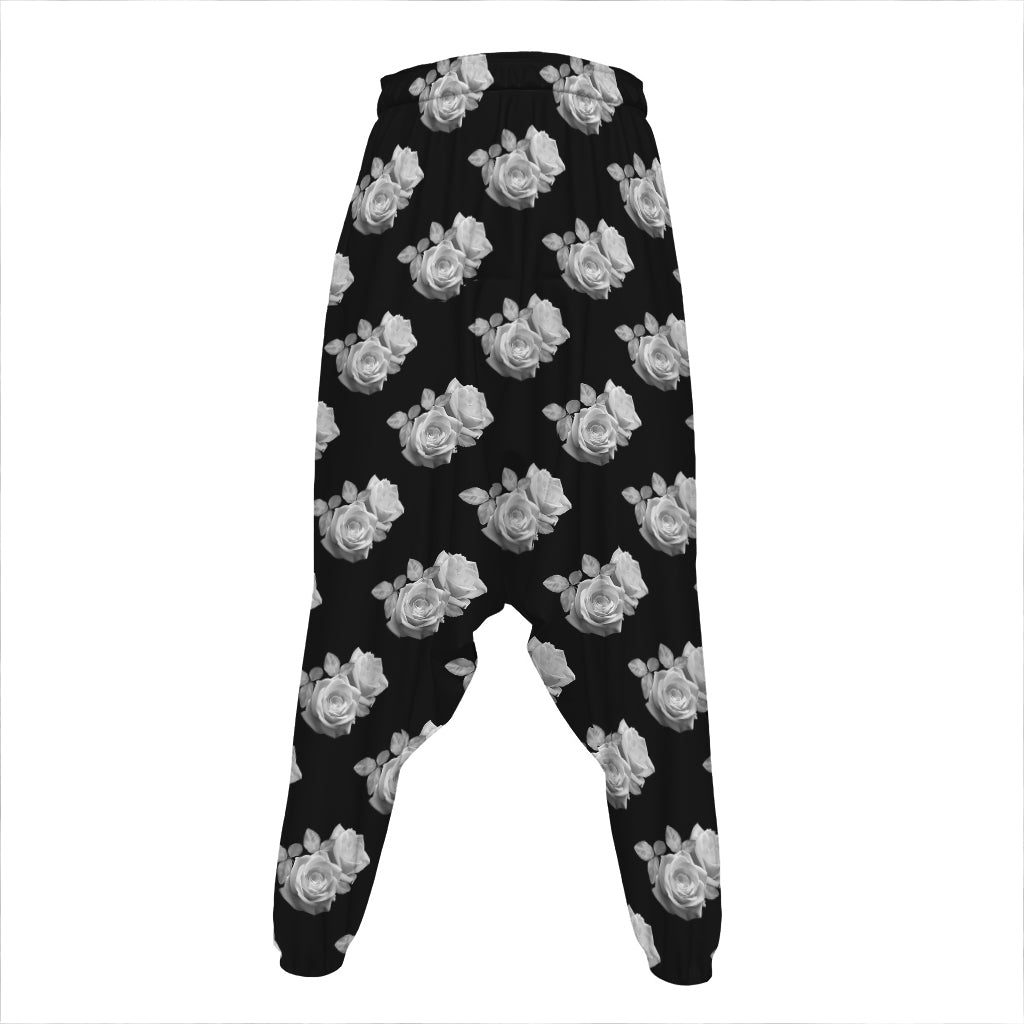 Monochrome Rose Pattern Print Hammer Pants