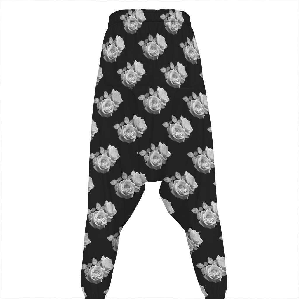 Monochrome Rose Pattern Print Hammer Pants