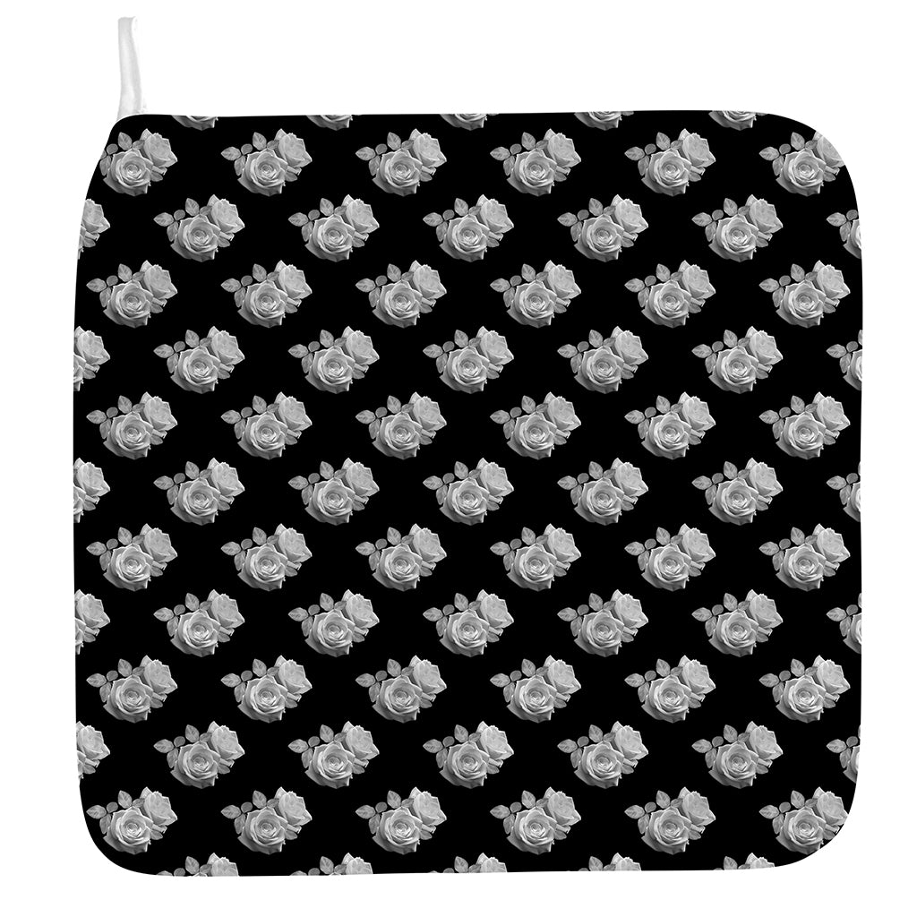 Monochrome Rose Pattern Print Hand Towel
