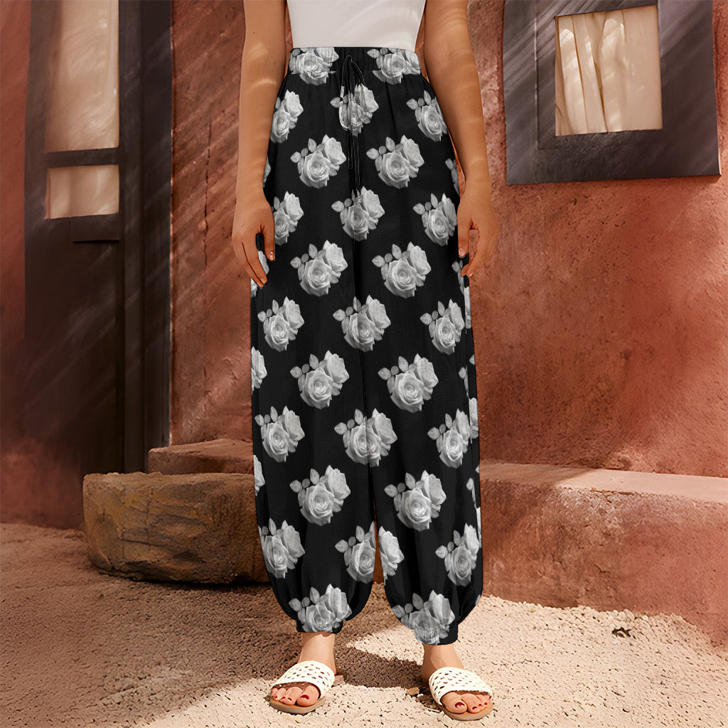 Monochrome Rose Pattern Print Harem Pants