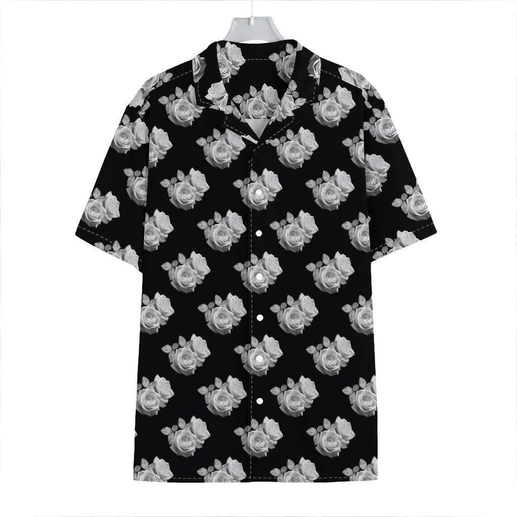 Monochrome Rose Pattern Print Hawaiian Shirt