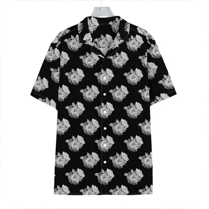 Monochrome Rose Pattern Print Hawaiian Shirt
