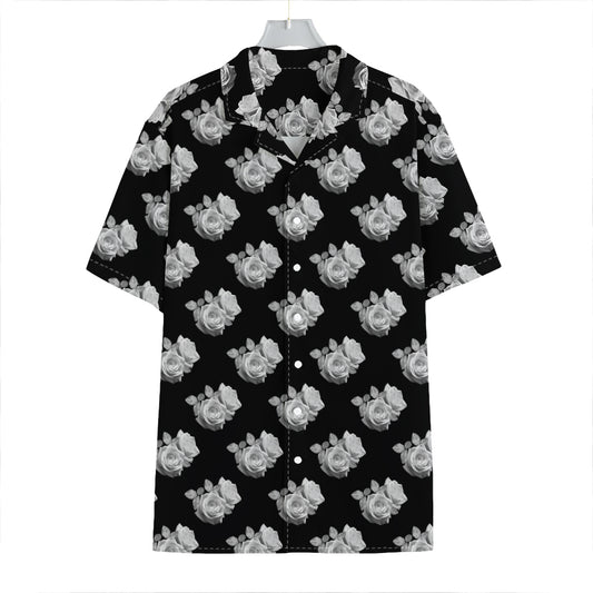 Monochrome Rose Pattern Print Hawaiian Shirt