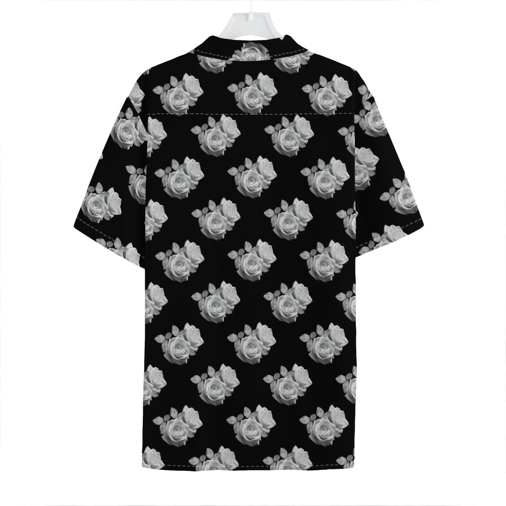 Monochrome Rose Pattern Print Hawaiian Shirt
