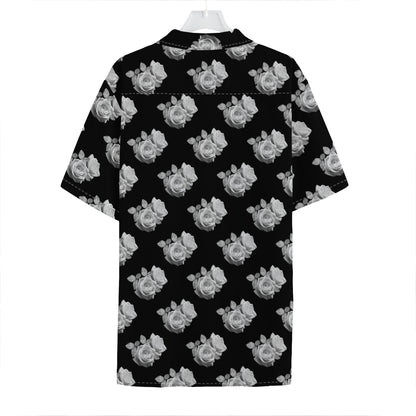 Monochrome Rose Pattern Print Hawaiian Shirt