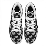Monochrome Rose Pattern Print High Top Leather Sneakers
