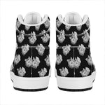 Monochrome Rose Pattern Print High Top Leather Sneakers