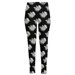 Monochrome Rose Pattern Print High-Waisted Pocket Leggings