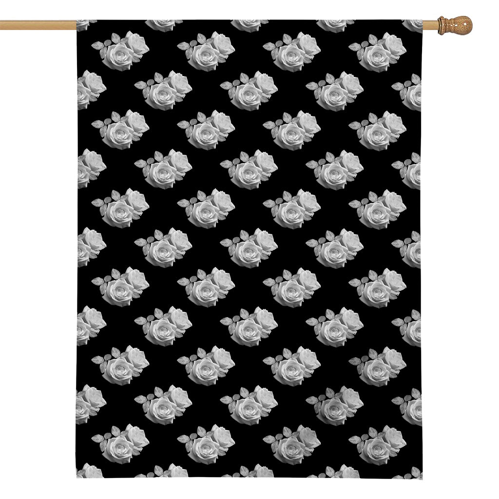 Monochrome Rose Pattern Print House Flag