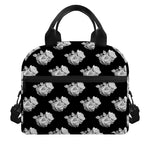 Monochrome Rose Pattern Print Insulated Lunch Bag