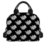 Monochrome Rose Pattern Print Insulated Lunch Bag