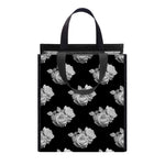 Monochrome Rose Pattern Print Insulated Lunch Tote