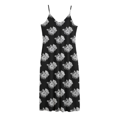 Monochrome Rose Pattern Print Jersey Midi Cami Dress