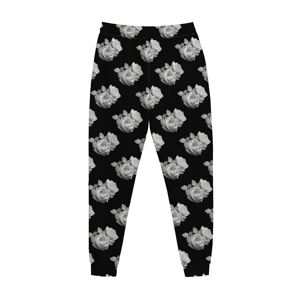 Monochrome Rose Pattern Print Jogger Pants